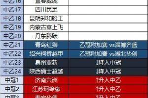 中乙、中冠升降级情况：泉州亚新、陕西俑士超越降入中冠